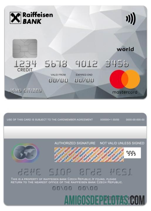 República Tcheca Raiffeisen Bank World Credit Mastercard amostra